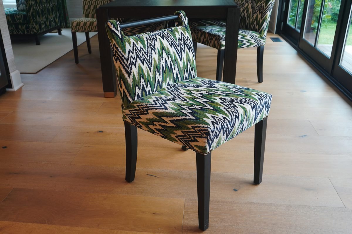 Side profile of a handcrafted custom wooden dining chair